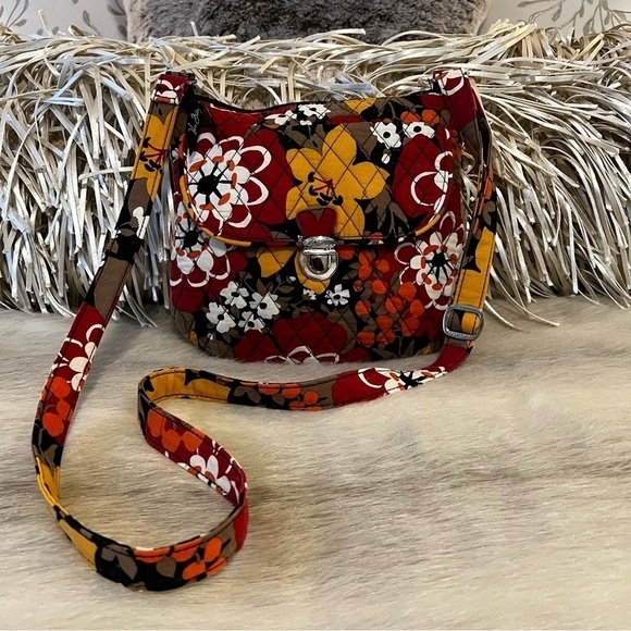 Vera Bradley Handbags - VERA BRADLEY Bittersweet Mini Saddle Bag Crossbody Red Yellow Black Floral 2013